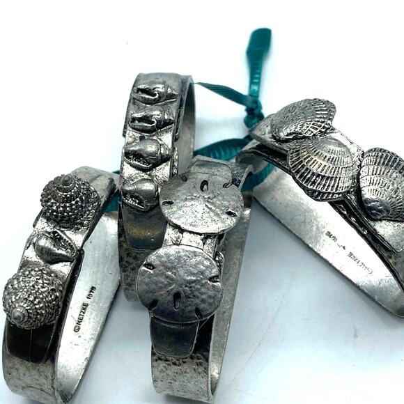 Vintage Metzke Antiqued Pewter‎ Seashells Napkin Rings Holders Set of 4 - Picture 1 of 5